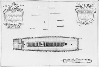 Plan eines Schiffes mit vollständig abgeschlossenem dritten Deck, Illustration aus dem 